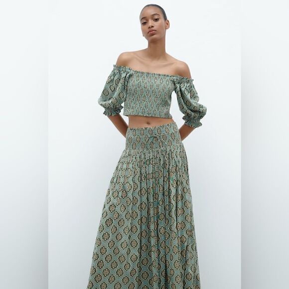 ZARA BOHO SMOCKED LONG PRINTED SKIRT - Picture 11 of 15